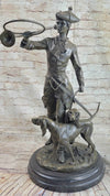 Military Bugler With Hound Dogs Bronze Statue Sculpture on Marble Base 26" x 19"