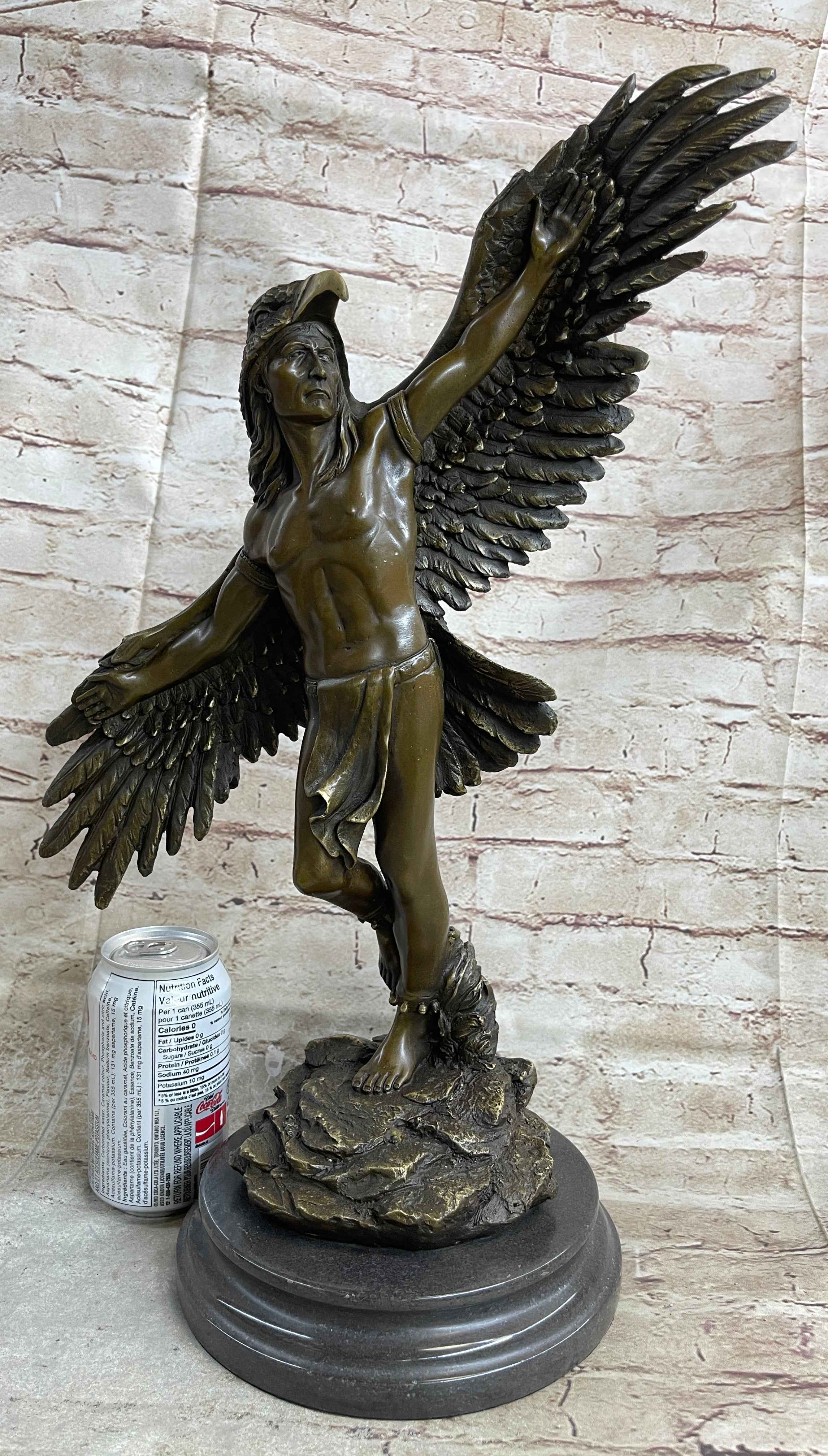 Winged Native American Indian Eagle Bird Art Legend Shaman Bronze Marble Base