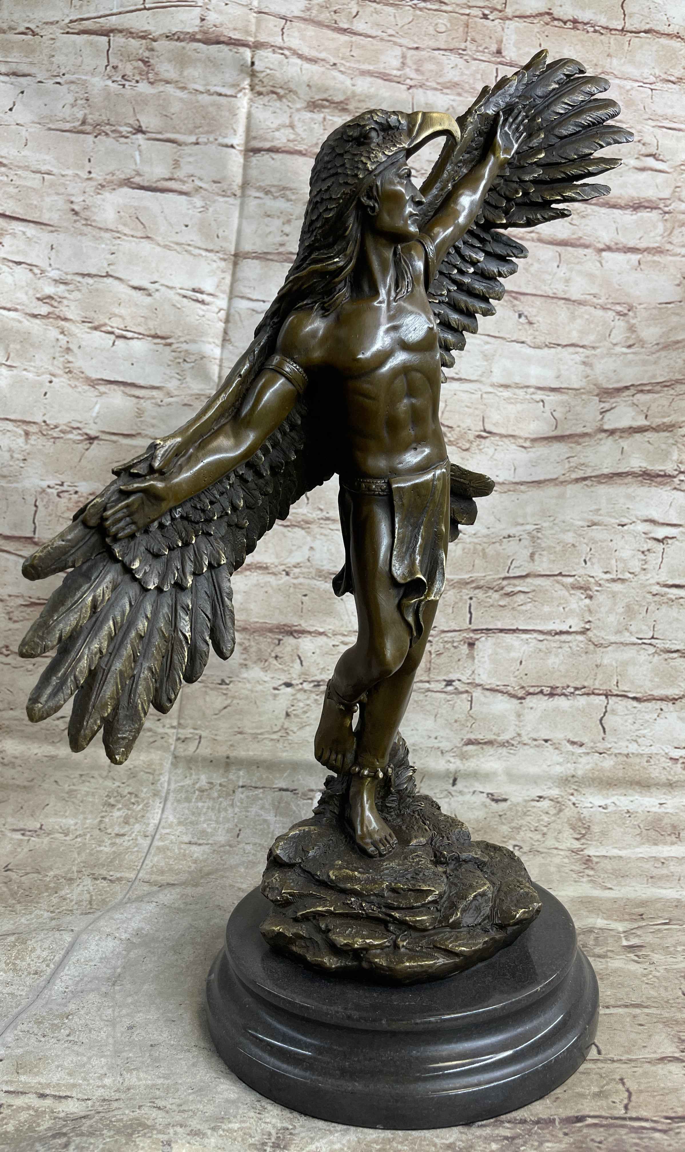 Winged Native American Indian Eagle Bird Art Legend Shaman Bronze Marble Base