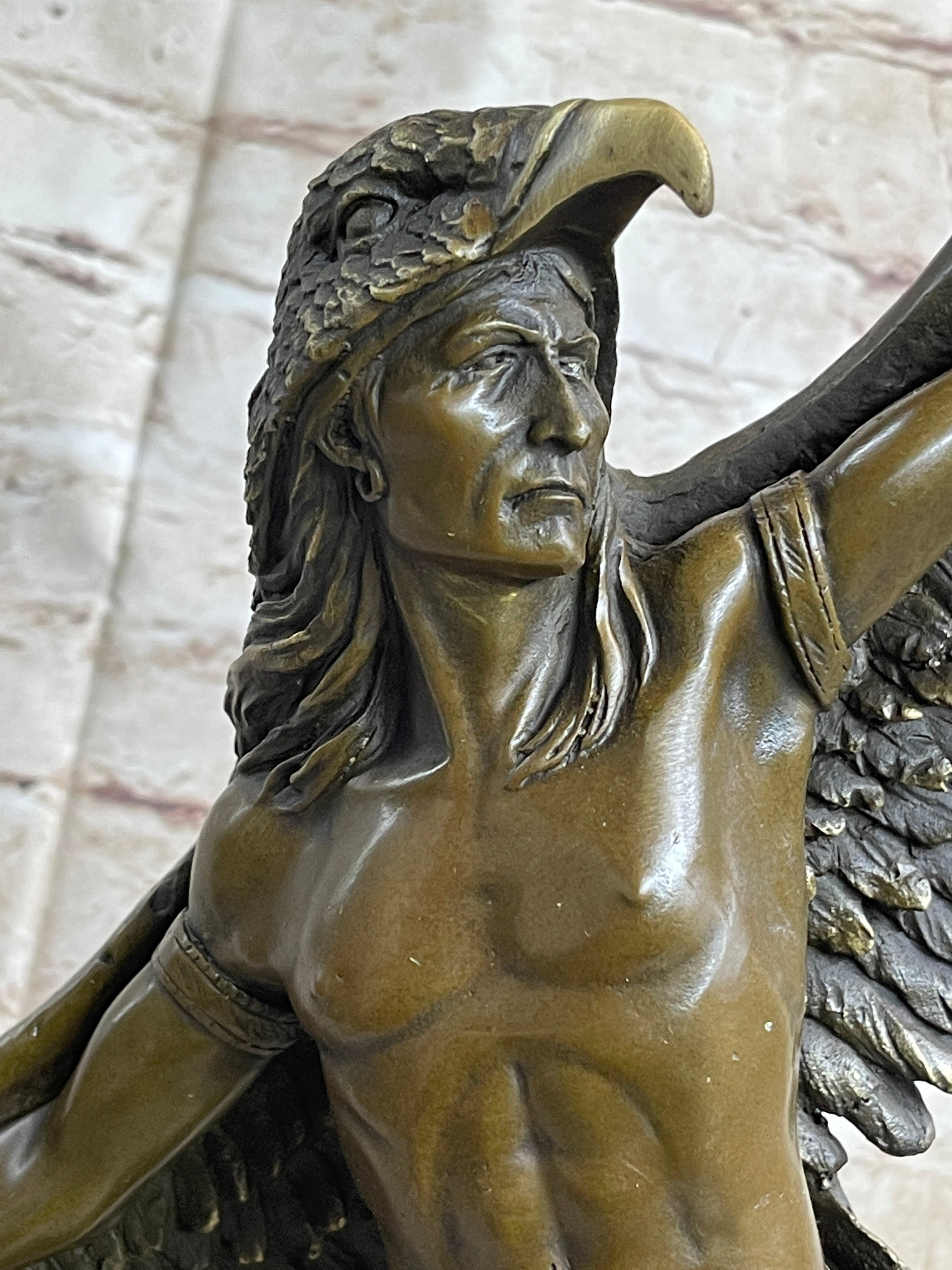 Winged Native American Indian Eagle Bird Art Legend Shaman Bronze Marble Base