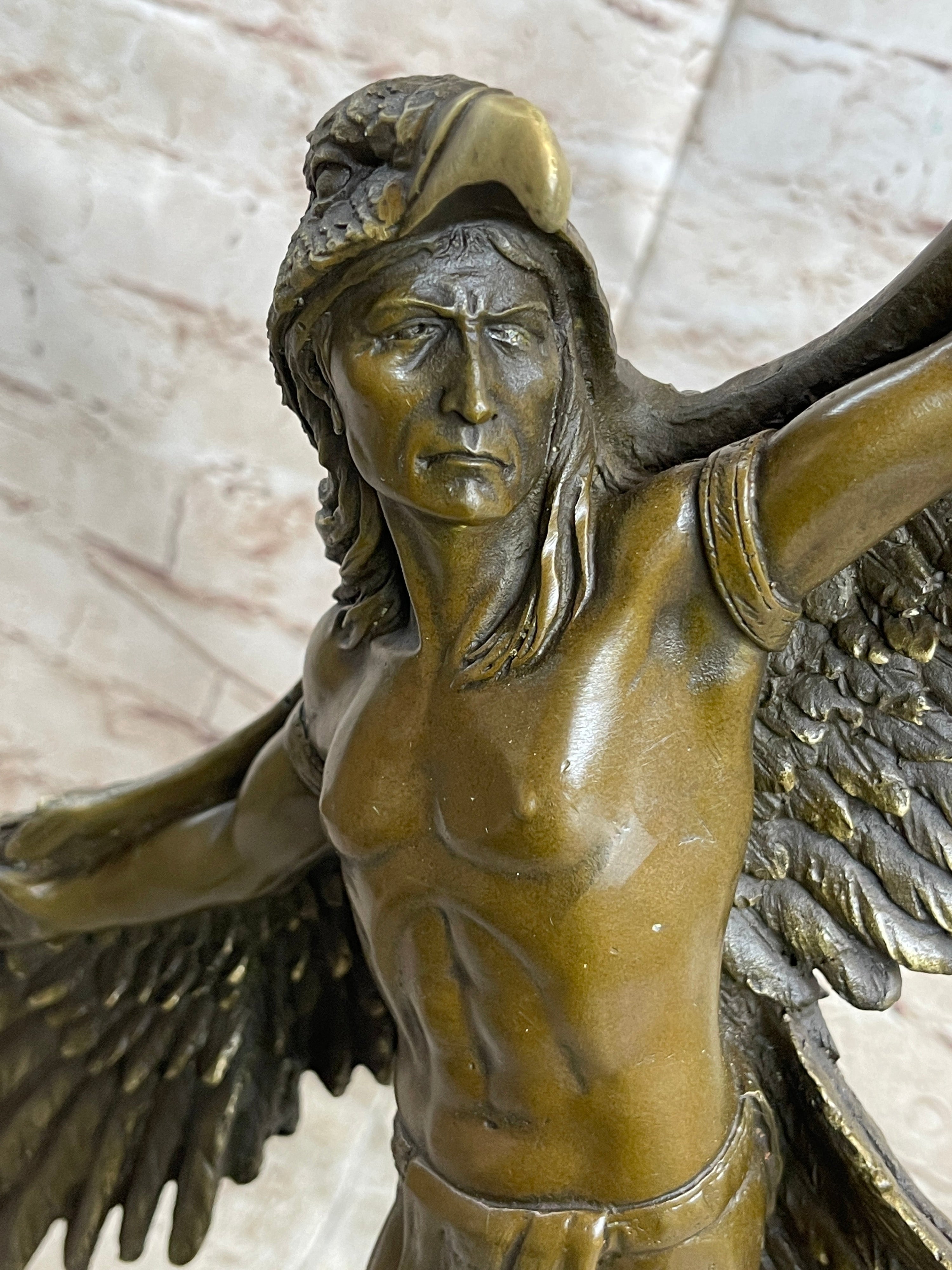 Winged Native American Indian Eagle Bird Art Legend Shaman Bronze Marble Base