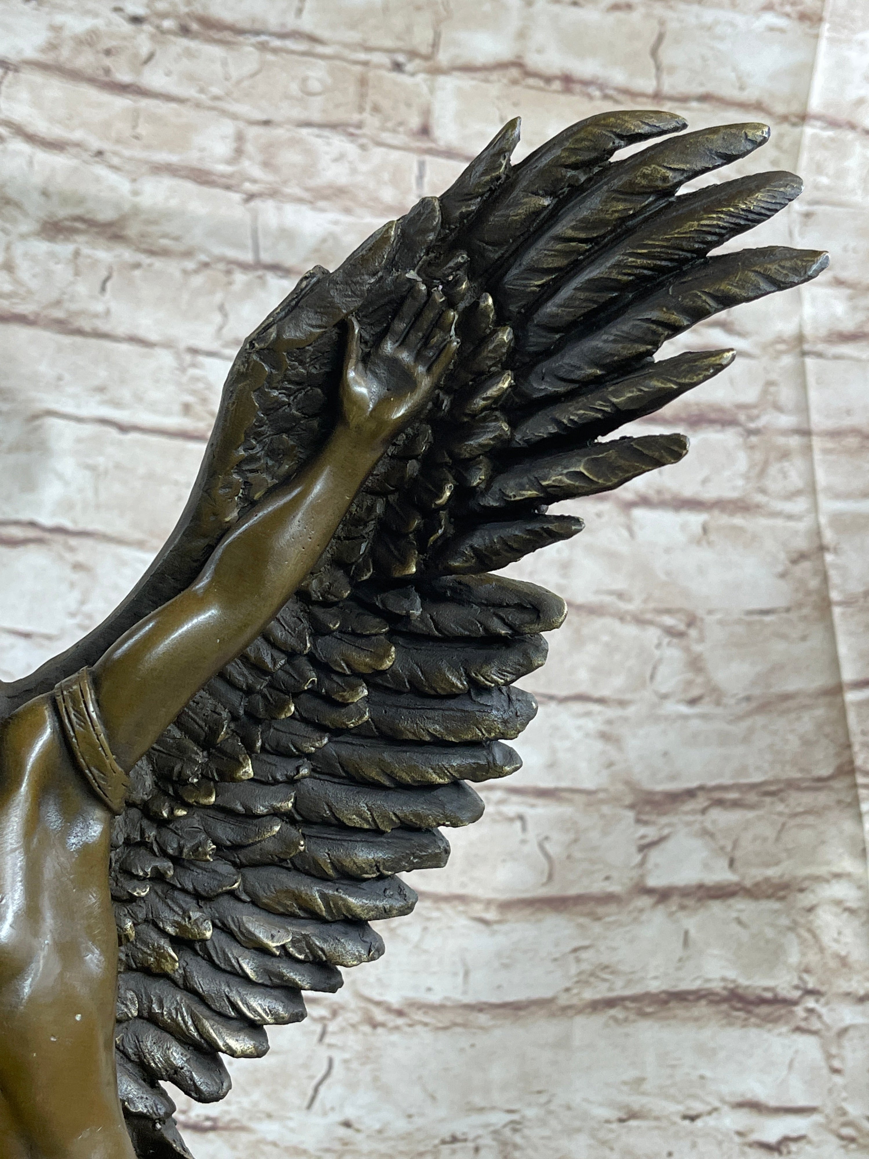 Winged Native American Indian Eagle Bird Art Legend Shaman Bronze Marble Base