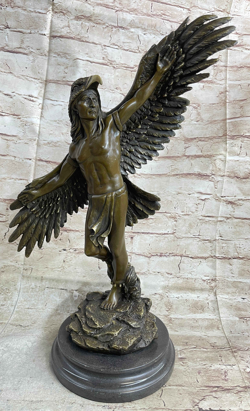 Winged Native American Indian Eagle Bird Art Legend Shaman Bronze Marble Base
