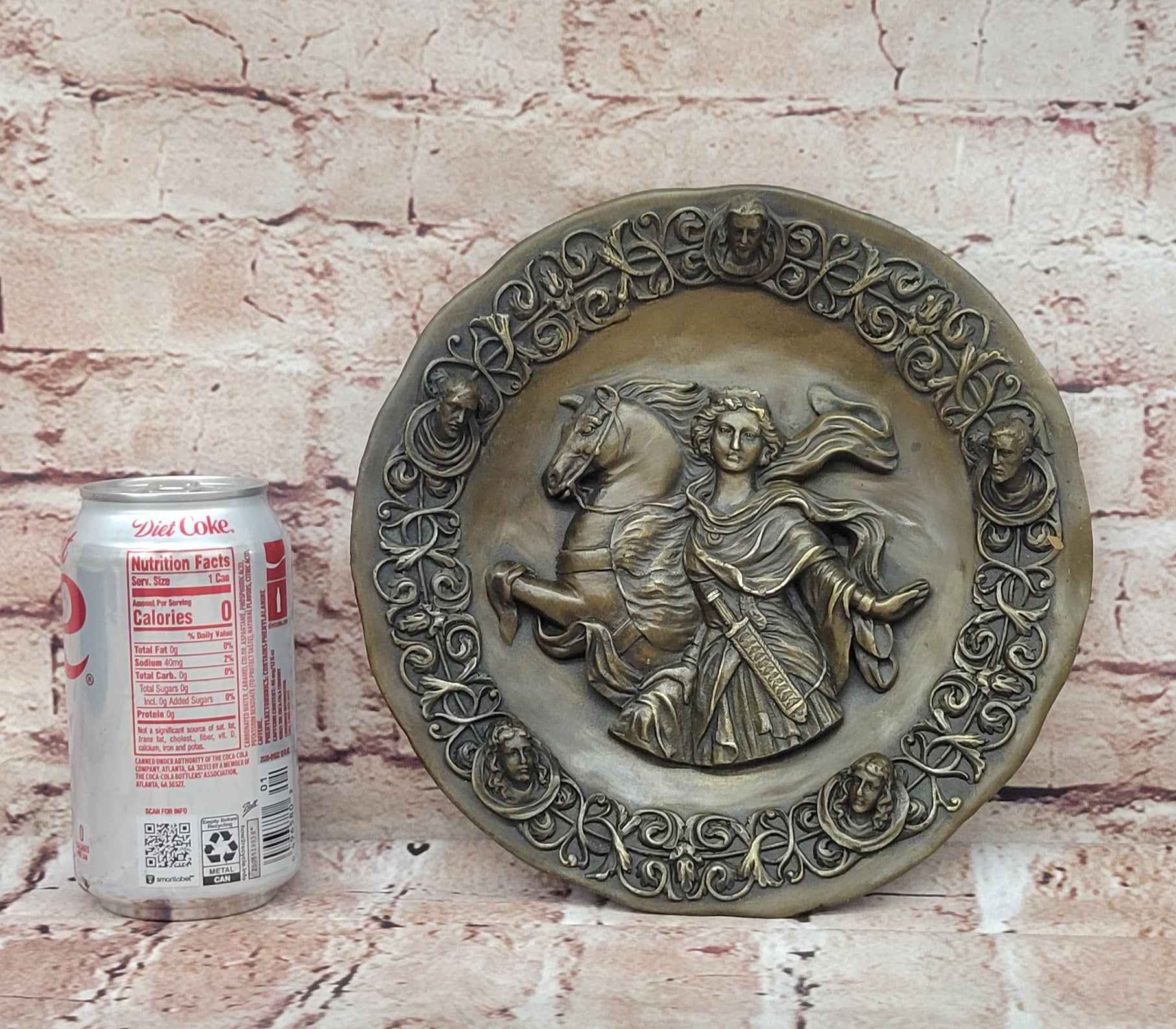 Bronze Saint Joan of Arc Relief Plaque with Horse and Medieval Portraits