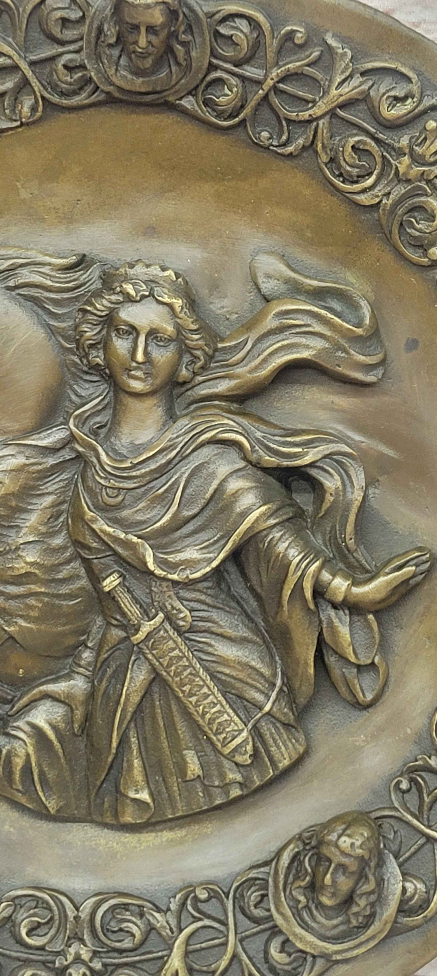 Bronze Saint Joan of Arc Relief Plaque with Horse and Medieval Portraits