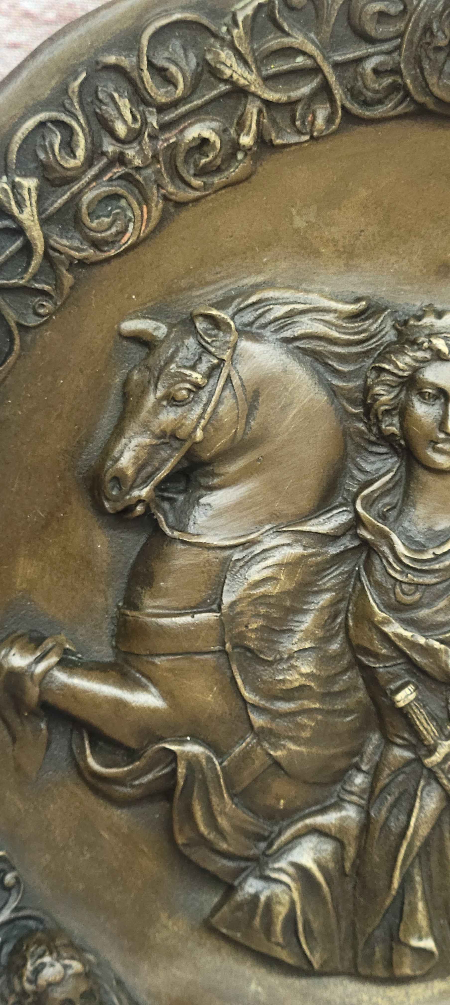 Bronze Saint Joan of Arc Relief Plaque with Horse and Medieval Portraits