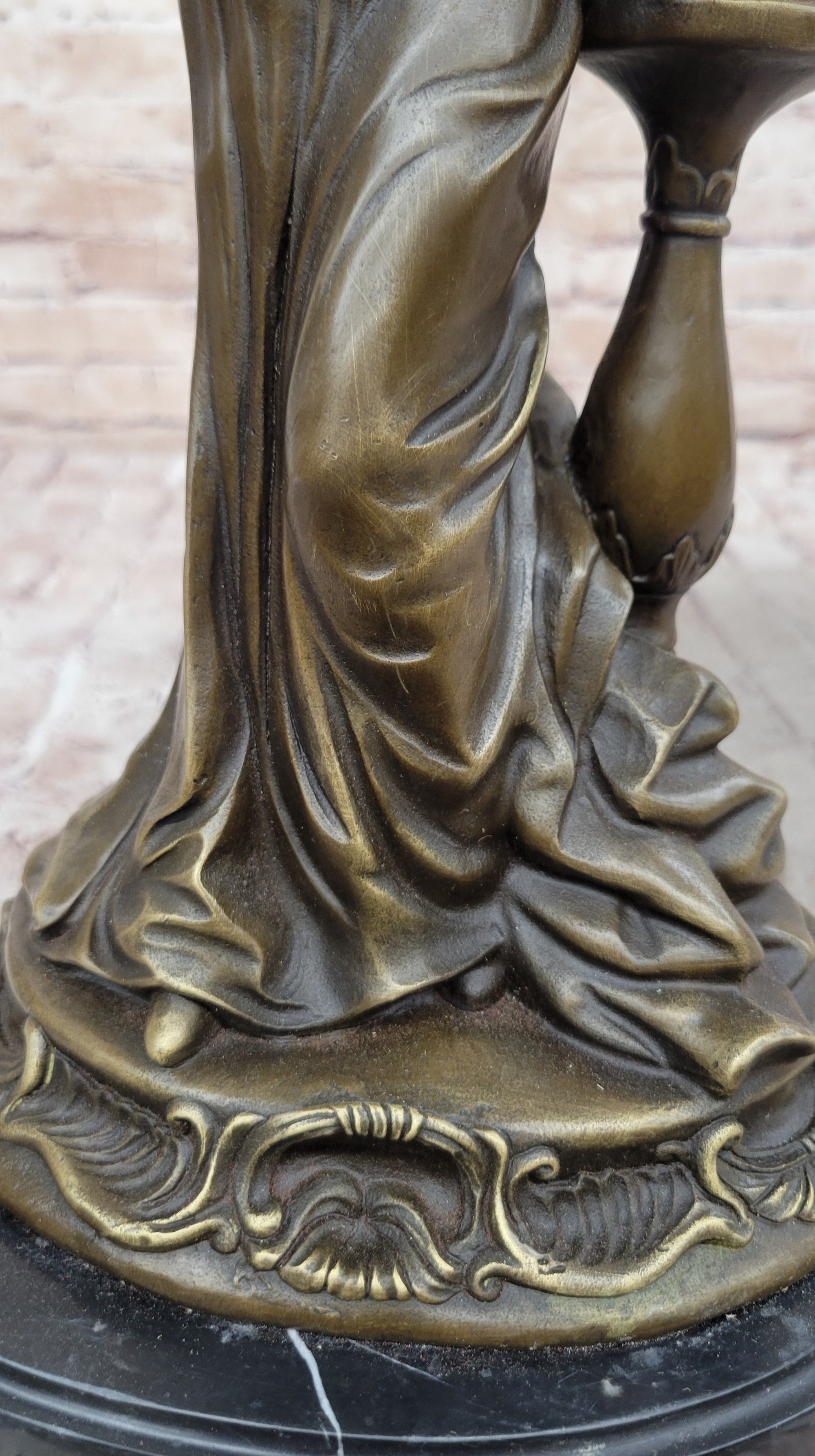 Victorian Edwardian Era European Young Woman Holding Puppy Dog - Bronze Sculpture by Milo