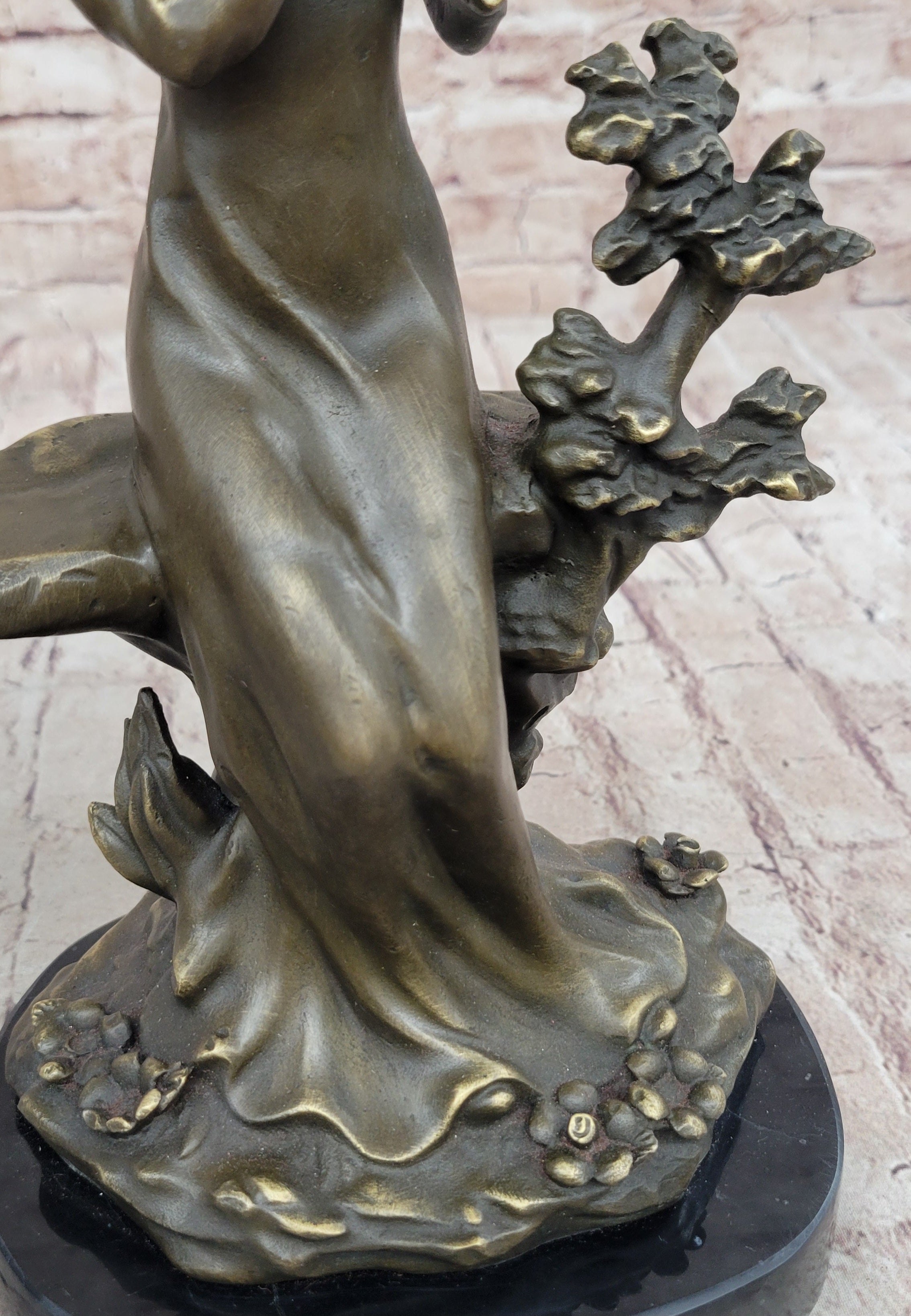 Young Lady Holding a Puppy Dog - Signed Original Bronze Sculpture Figure on Marble Base