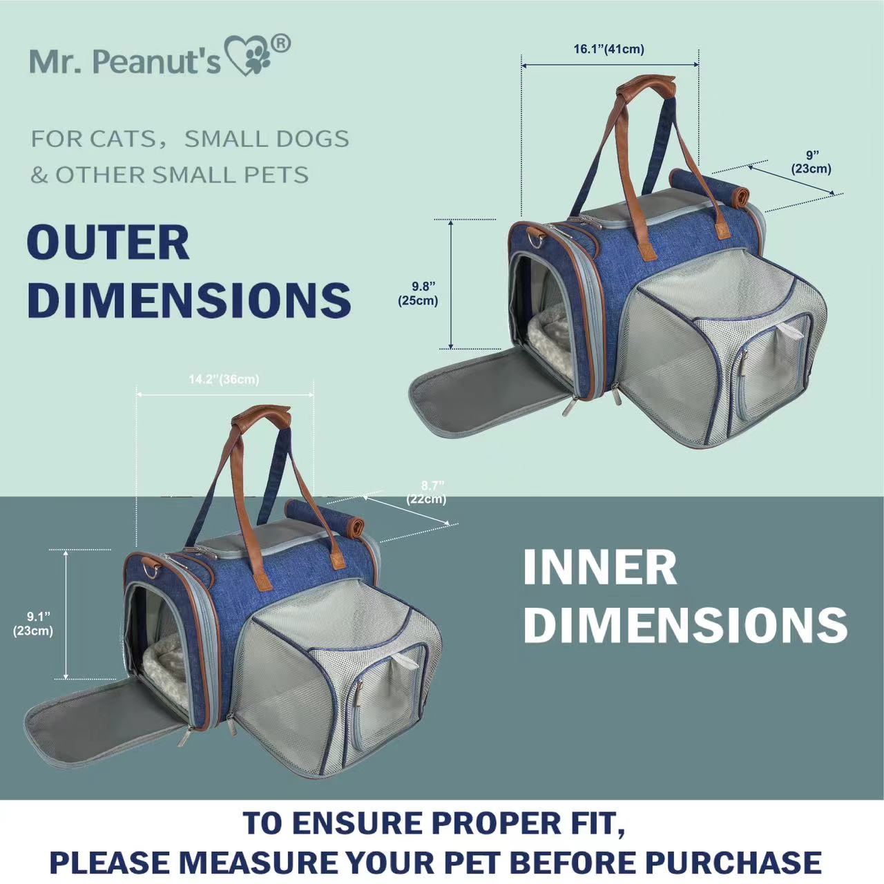 Mr. Peanuts Gold Series Mini Size Airline Compliant Expandable Pet Carrier 