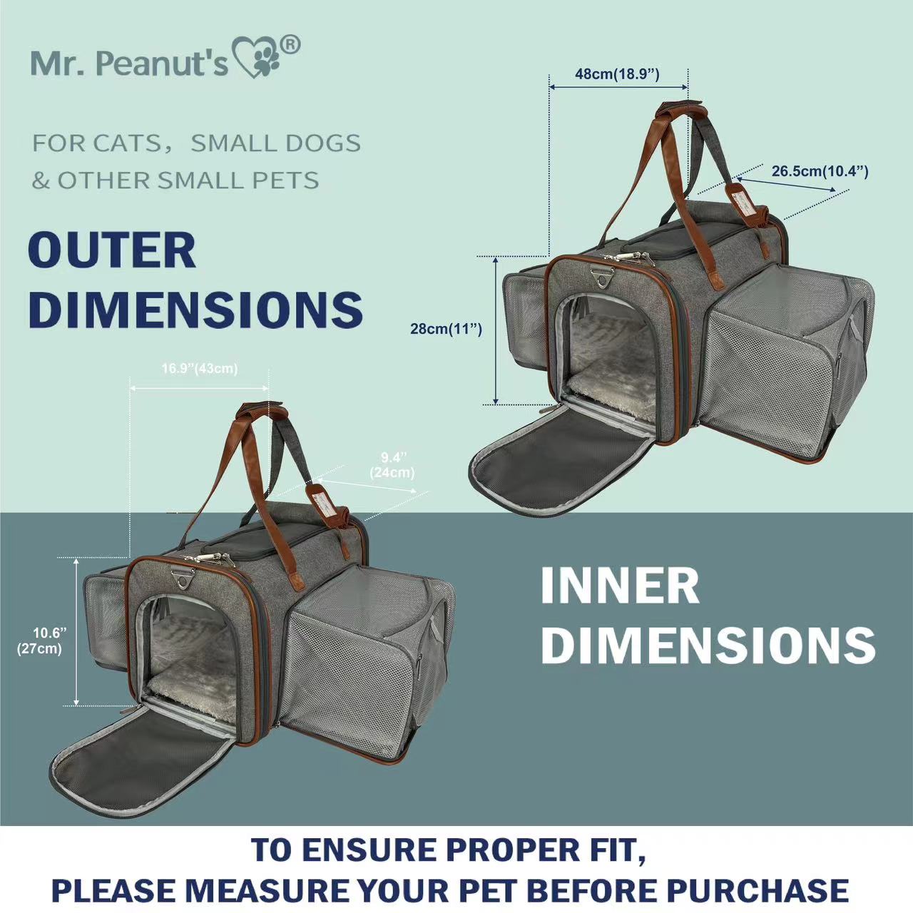 Mr. Peanuts Gold Series Standard Size Airline Compliant Double Expandable Pet Carrier