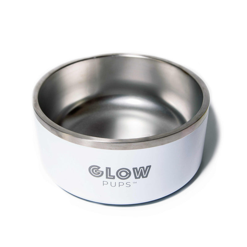 Glow Pups: White Vacuum Insulated Stainless Steel Dog Bowl
