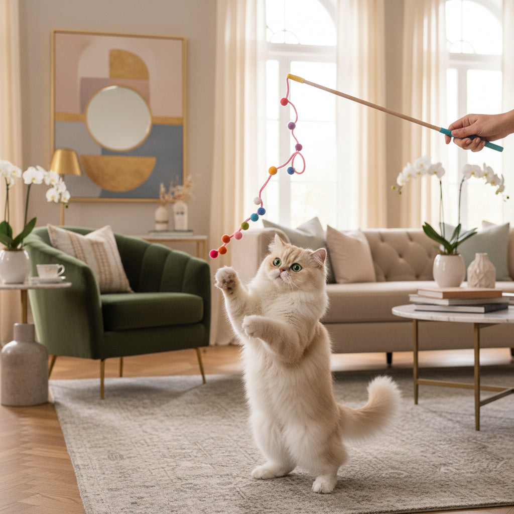 Wooly Cat Wand Toy Pom Pom