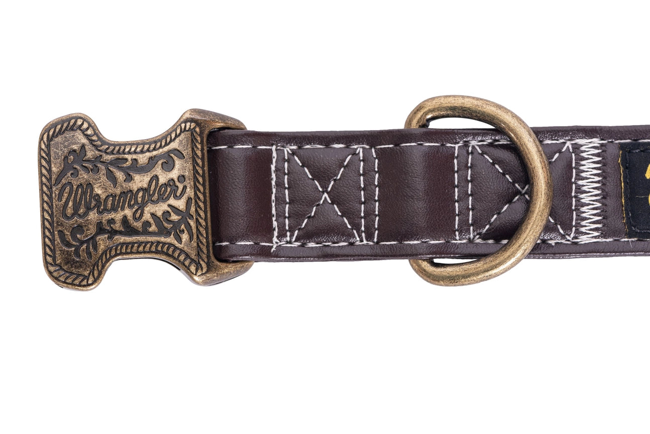 Wrangler® Faux Leather Collar with Gold Buckle Dark Brown