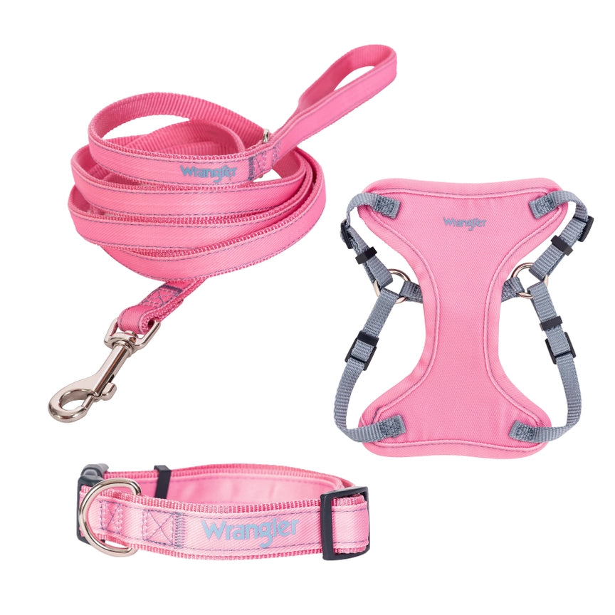 Wrangler® Pink Denim Harness, Collar & Lead Set