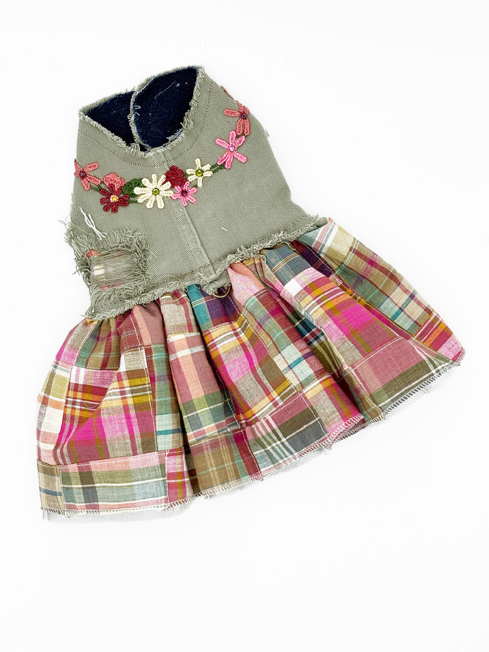 Fall Madras Plaid Dog Harness Dress: Designer Eco-Friendly Dog Clothing