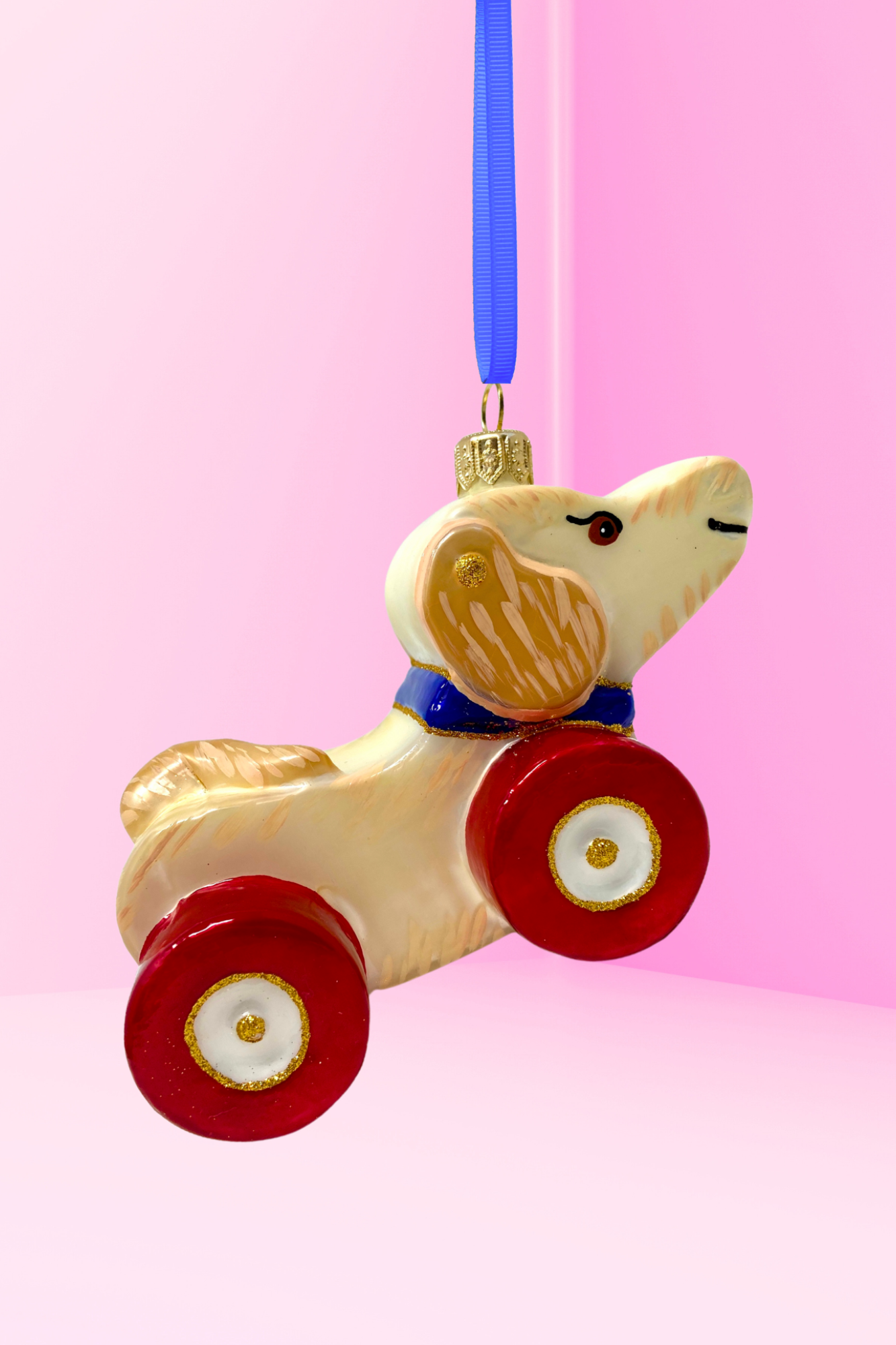 Yellow Labrador Dog Pull Toy Glass Ornament