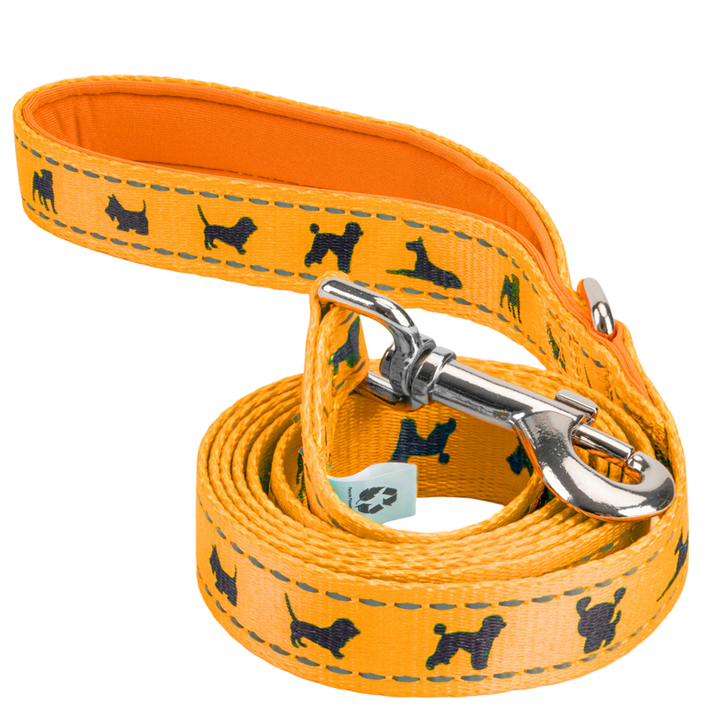 EcoBark Yellow Dog Leash- Padded Comfort Grip Padded Leash Dog Pattern - 4ft, 5ft, and 6ft Leash for Small and Medium Dogs
