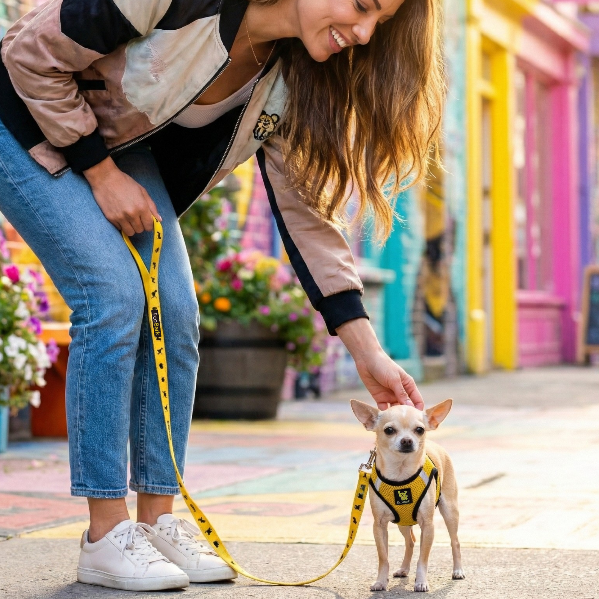 EcoBark Yellow Dog Leash- Padded Comfort Grip Padded Leash Dog Pattern - 4ft, 5ft, and 6ft Leash for Small and Medium Dogs