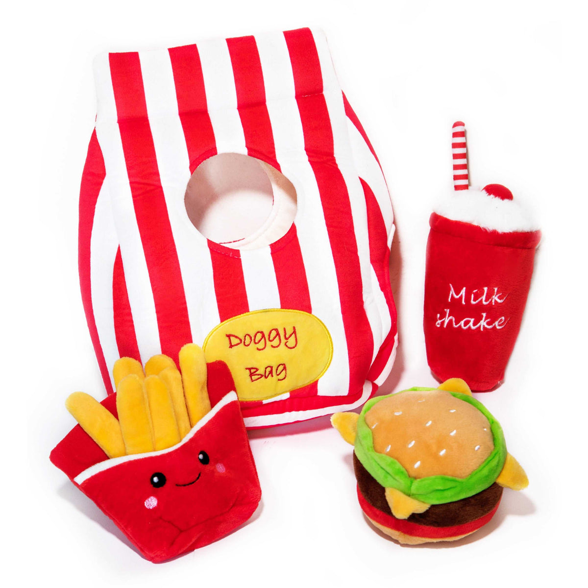 Glow Pups: Doggy Bag Fast Food Squeaky Plush Dog Toy Set