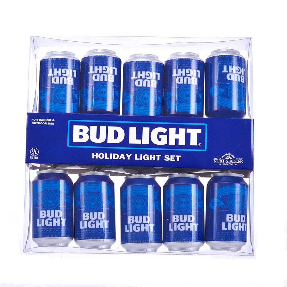 Kurt Adler 10-Light Bud Light Beer Can New Logo Light Set