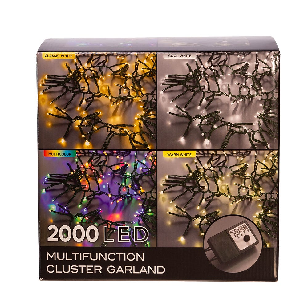 Kurt Adler 2000-Light 65-Foot Cluster Garland with Warm White LED Lights