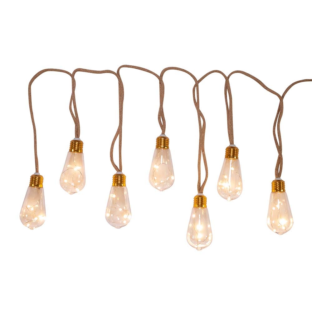 Kurt Adler 35-Light 7 Piece Super Bright LED Vintage Bulb Burlap Lights