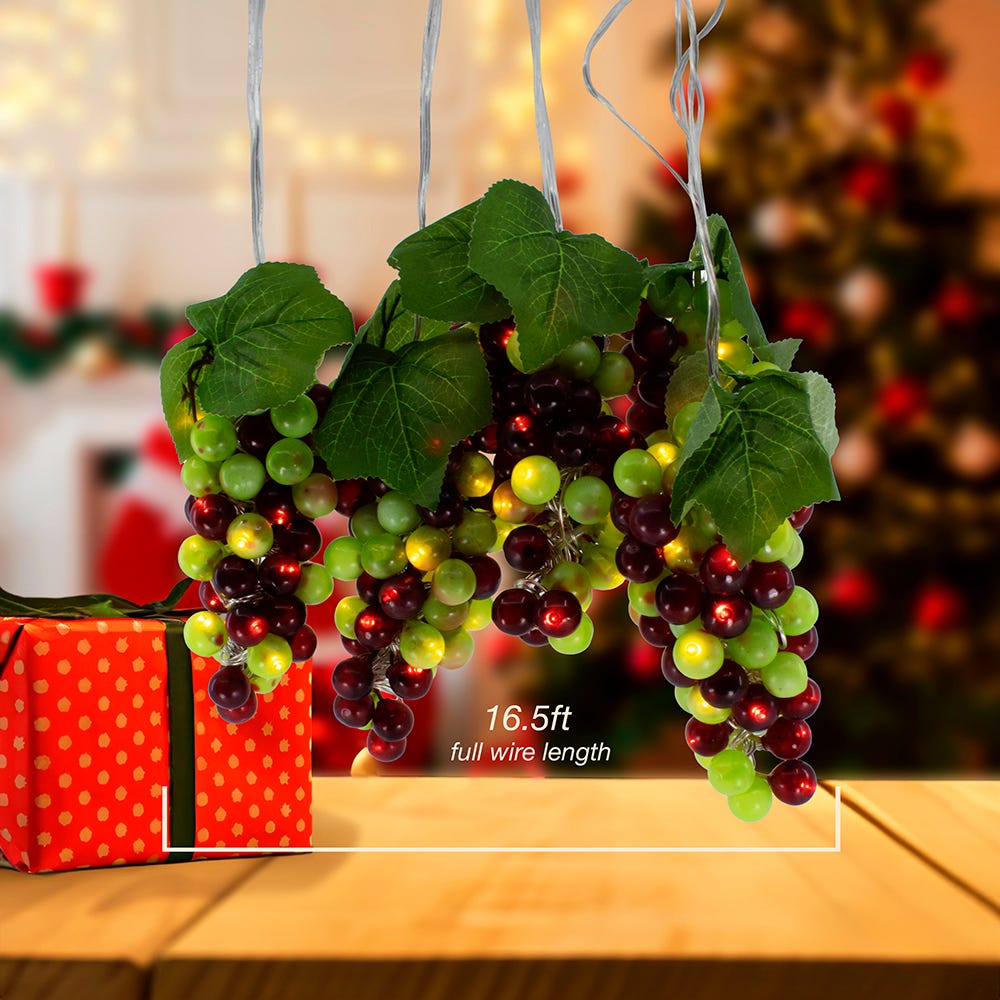 Kurt Adler 100-Light Green and Burgundy LED Grape Light Set with 5 Grape Bunches