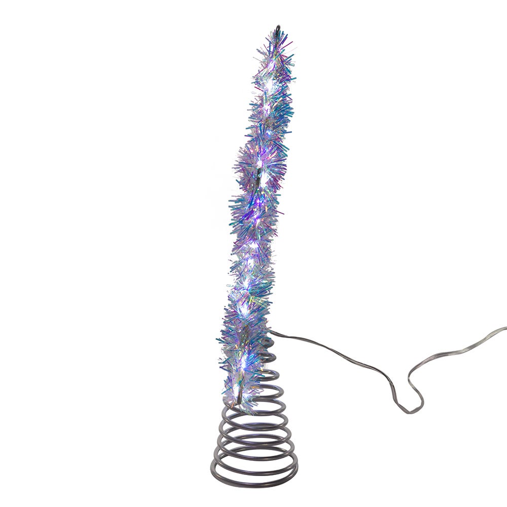 Kurt Adler 12.2-Inch Tinsel Star Tree Topper with Cool White LED Lights