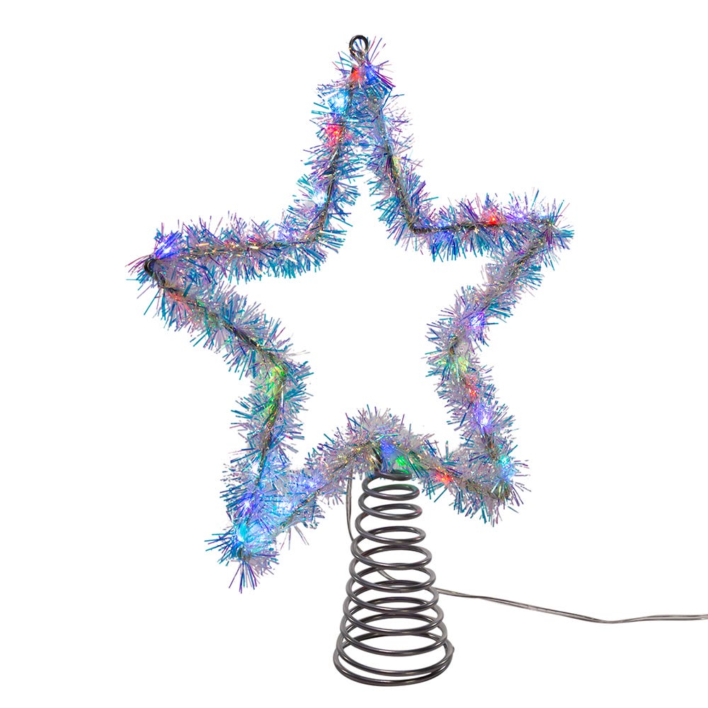 Kurt Adler 12.2-Inch Tinsel Star Tree Topper with RGB LED Lights
