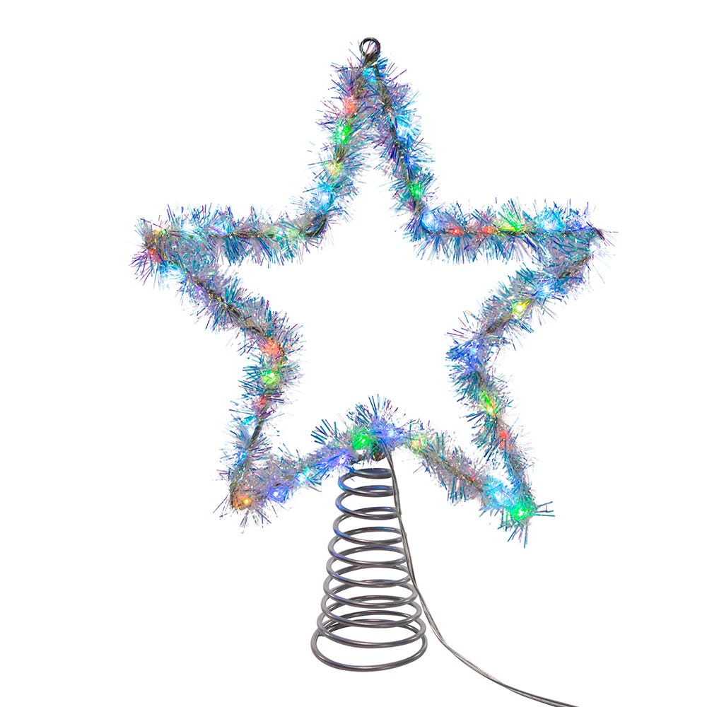 Kurt Adler 12.2-Inch Tinsel Star Tree Topper with RGB LED Lights