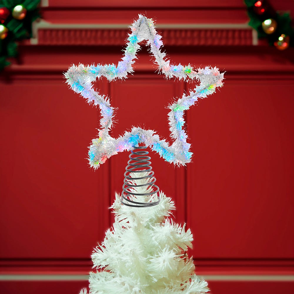 Kurt Adler 12.2-Inch Tinsel Star Tree Topper with RGB LED Lights
