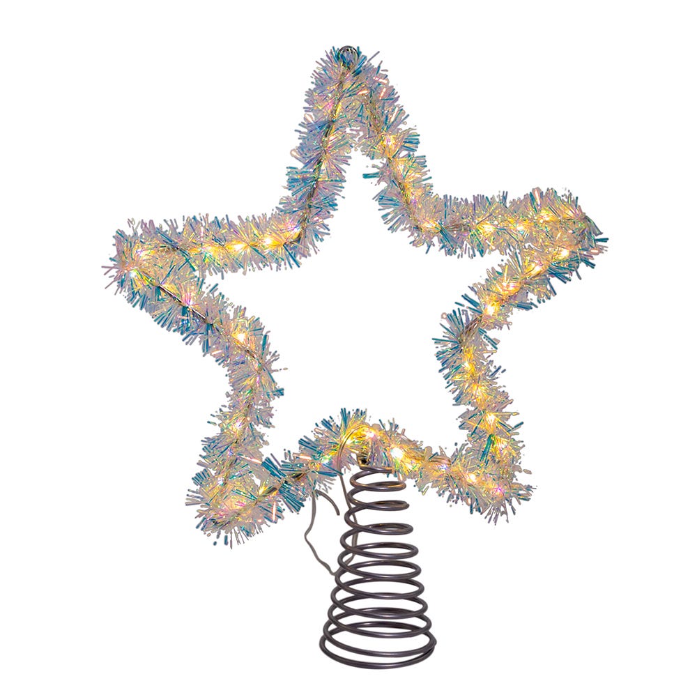 Kurt Adler 12.2-Inch Tinsel Star Tree Topper with Warm White LED Lights