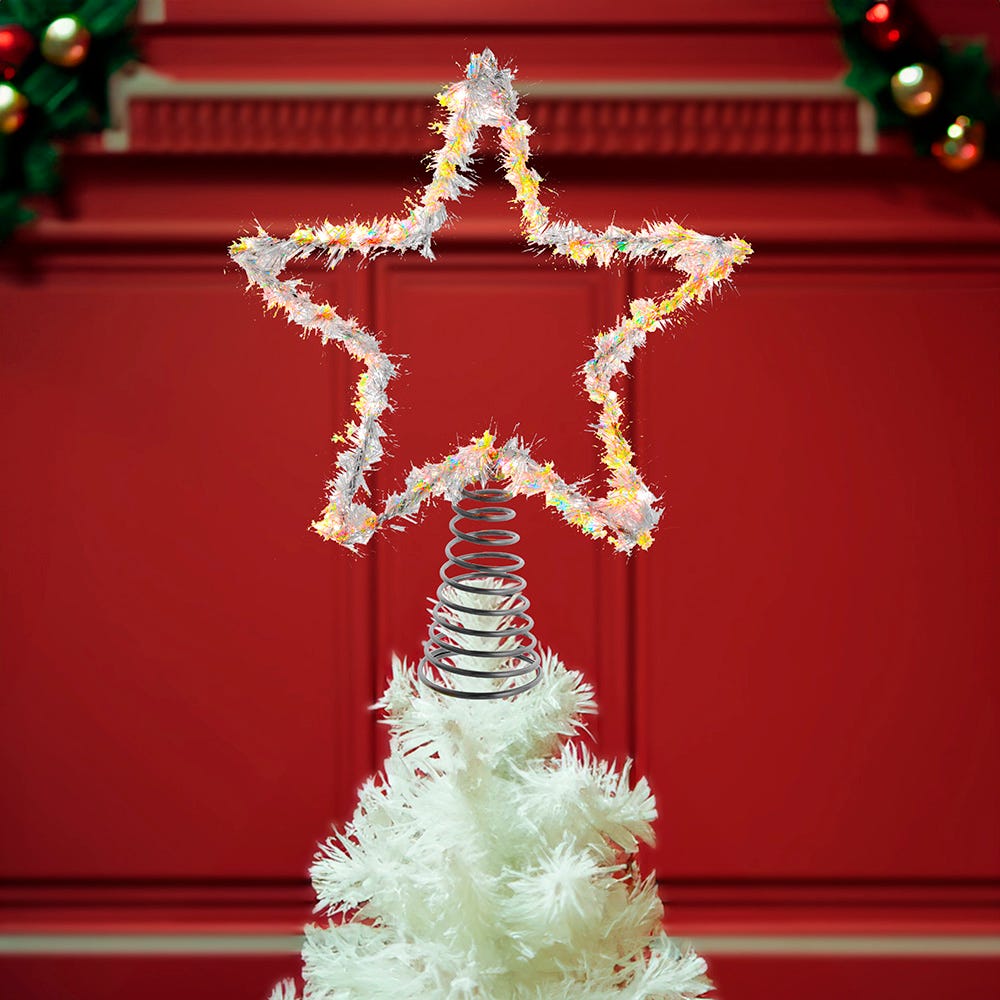 Kurt Adler 12.2-Inch Tinsel Star Tree Topper with Warm White LED Lights