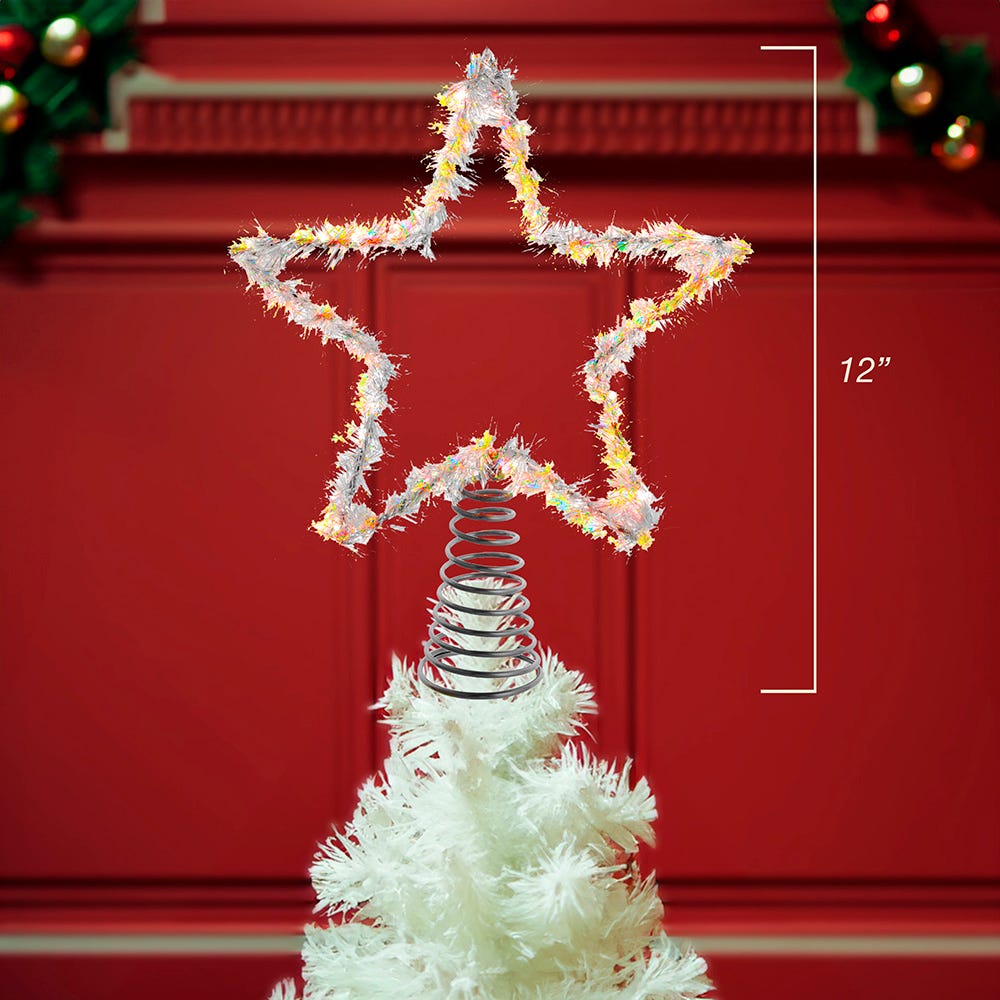 Kurt Adler 12.2-Inch Tinsel Star Tree Topper with Warm White LED Lights