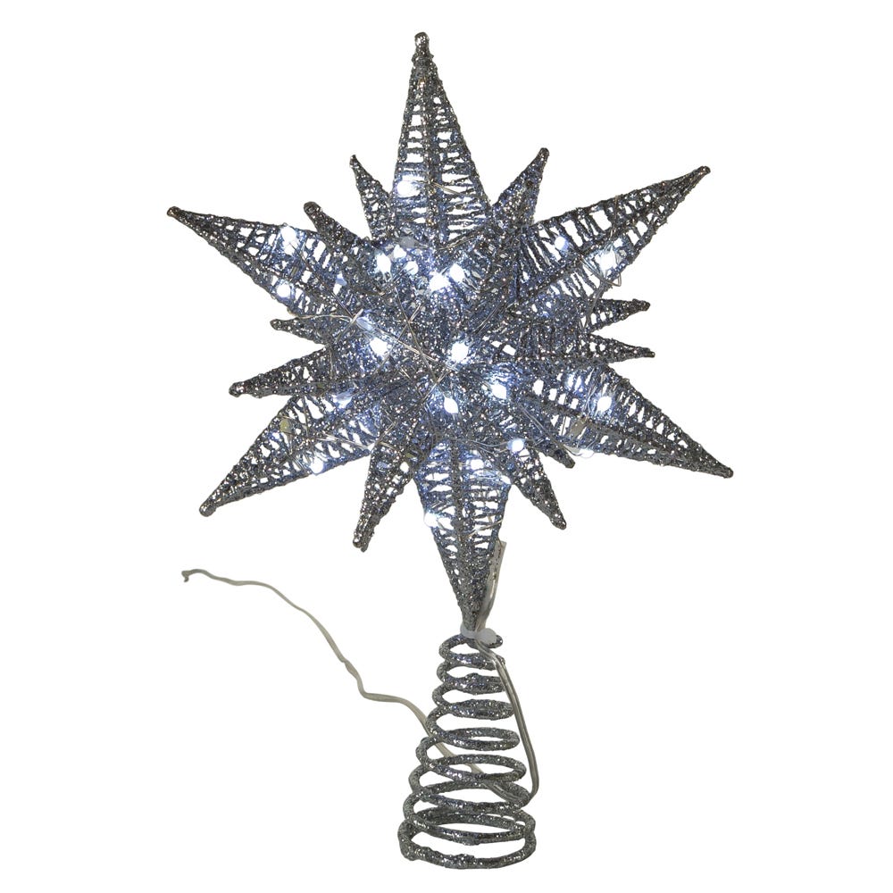 Kurt Adler 11-Inch Pre-Lit Twinkling LED 60-Light Silver Starburst Tree Topper