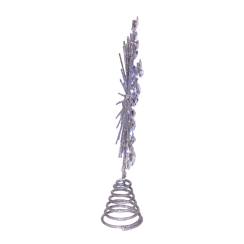 Kurt Adler 11.75. Inch 18-Light cool White Micro LED Silver Glittered Snowflake Treetopper