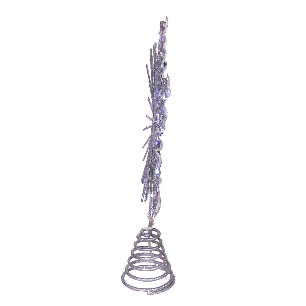 Kurt Adler 11.75. Inch 18-Light cool White Micro LED Silver Glittered Snowflake Treetopper