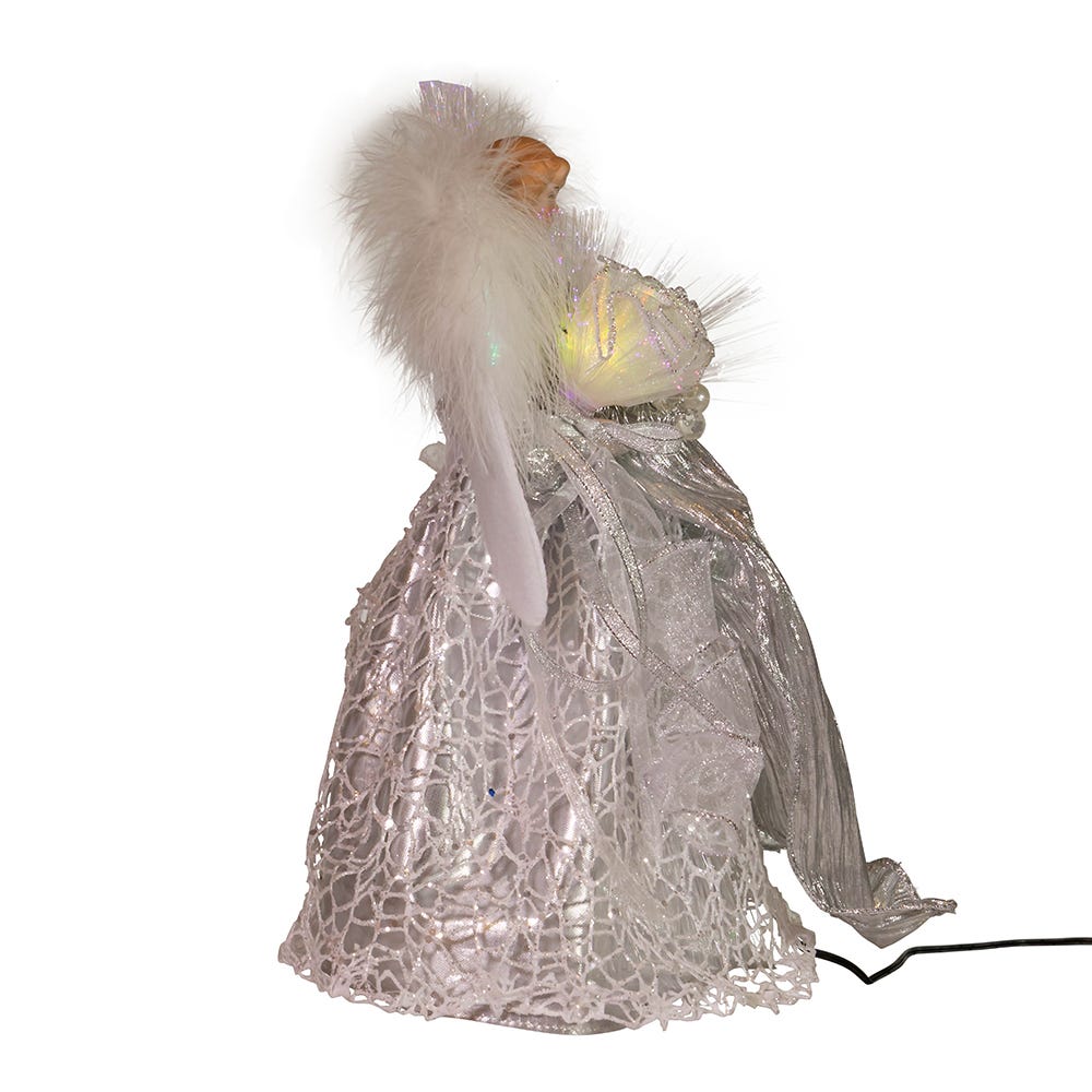 Kurt Adler 12-Inch CUL Fiber Optic LED Silver Angel Tree Topper