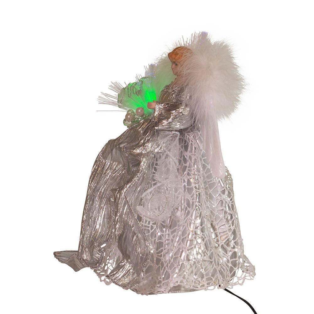 Kurt Adler 12-Inch CUL Fiber Optic LED Silver Angel Tree Topper