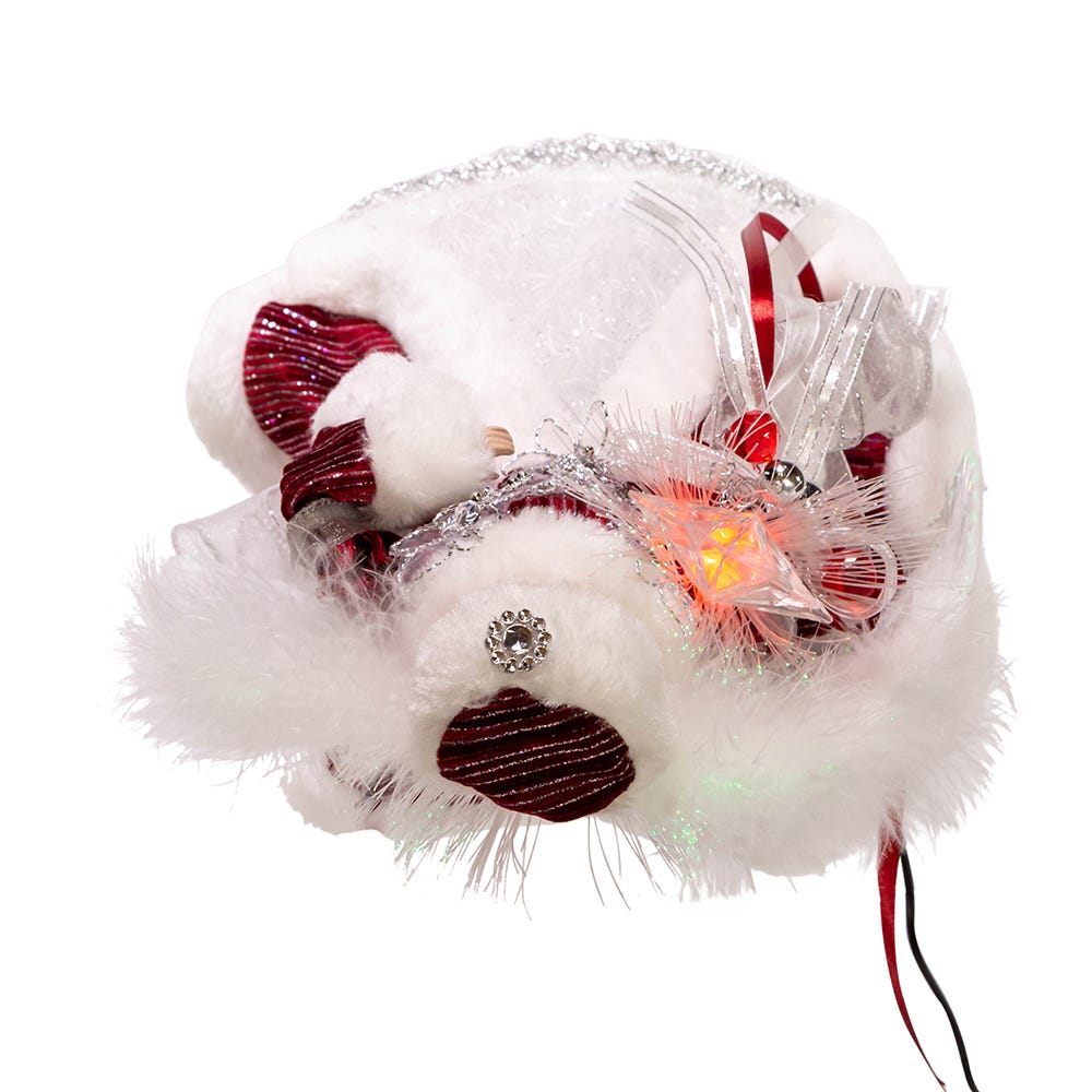 Kurt Adler 12-Inch White, Silver and Burgundy Angel Tree Topper with Fiberoptic LED Lights