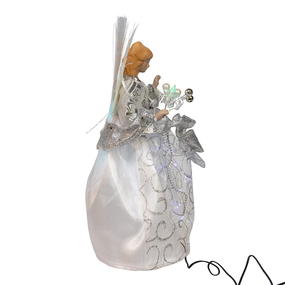 Kurt Adler 12-Inch UL 30-Light Fairy LED Fiber Optic Silver Angel Tree Topper