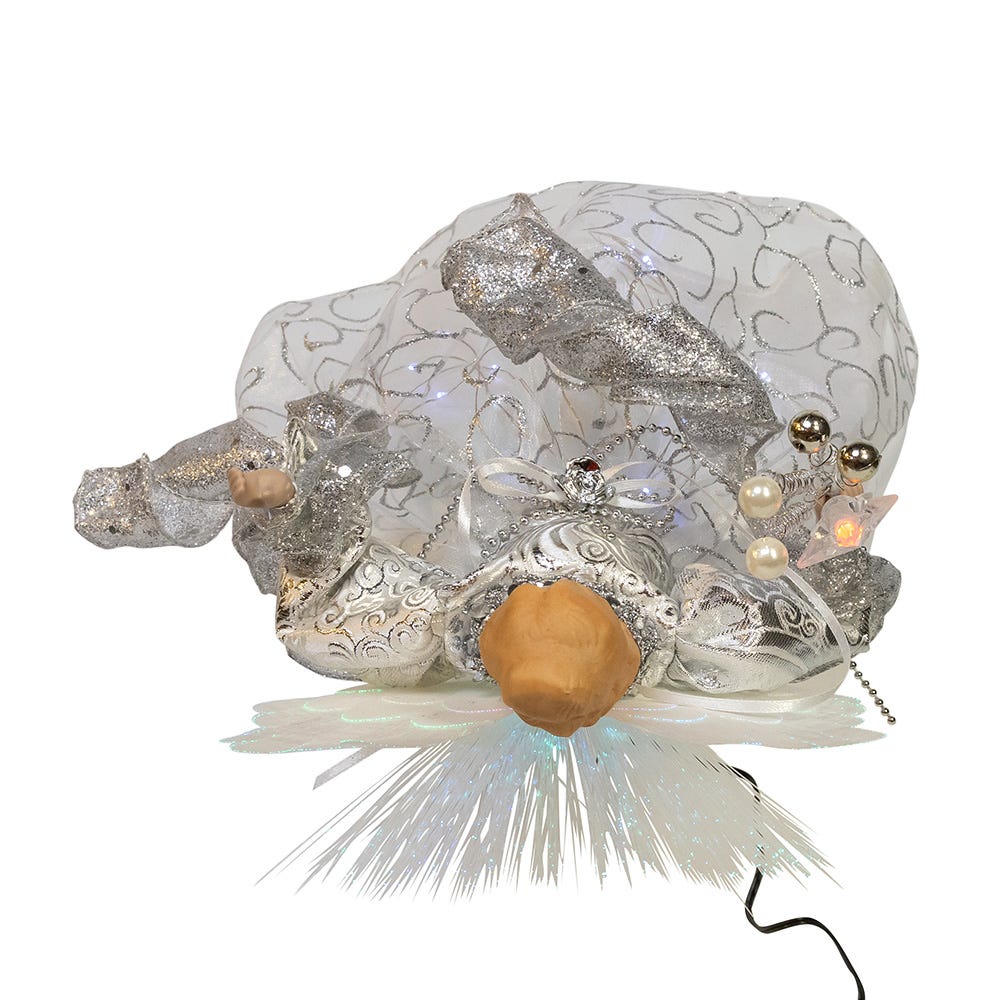 Kurt Adler 12-Inch UL 30-Light Fairy LED Fiber Optic Silver Angel Tree Topper