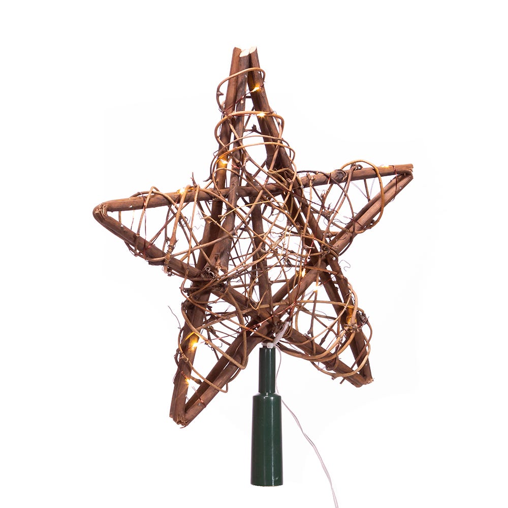 Kurt Adler 20-Light Fairy Light Natural Rattan Star Tree Topper