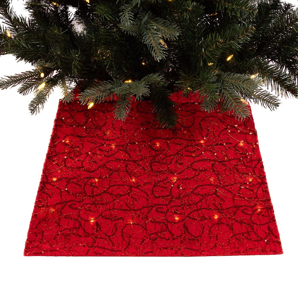 Kurt Adler 19-Inch 70-Light Warm White LED Red Square Treeskirt
