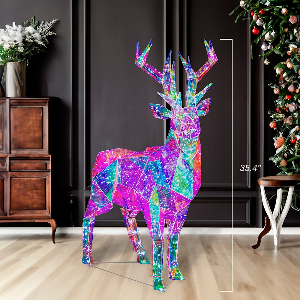 Kurt Adler 35.4-Inch Pre-Lit 500 Cool White LED Multifunction Holographic Reindeer