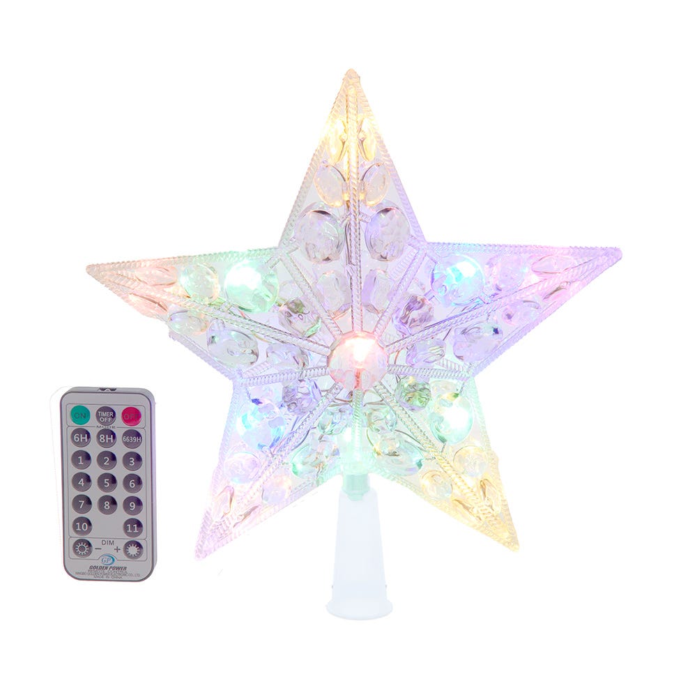 Kurt Adler 8.65-Inch 11-Light Dual Color LED With Color Effect Remote Control Star Tree Topper