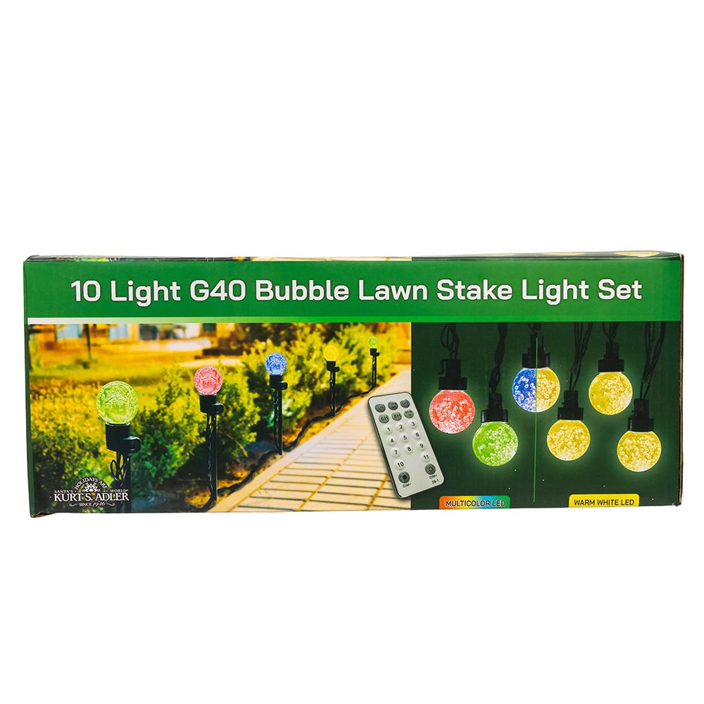 Kurt Adler 40-Light Warm White LED G40 Globe Yard Stakes, 10-Piece Set