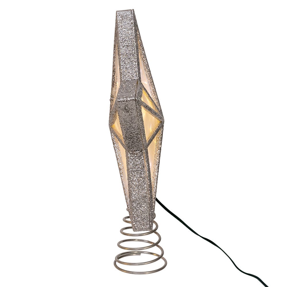 Kurt Adler enchanting 11.5-Inch UL 20-Light Warm White Fairy LED Silver Glitter 5-Point Star Tree Topper