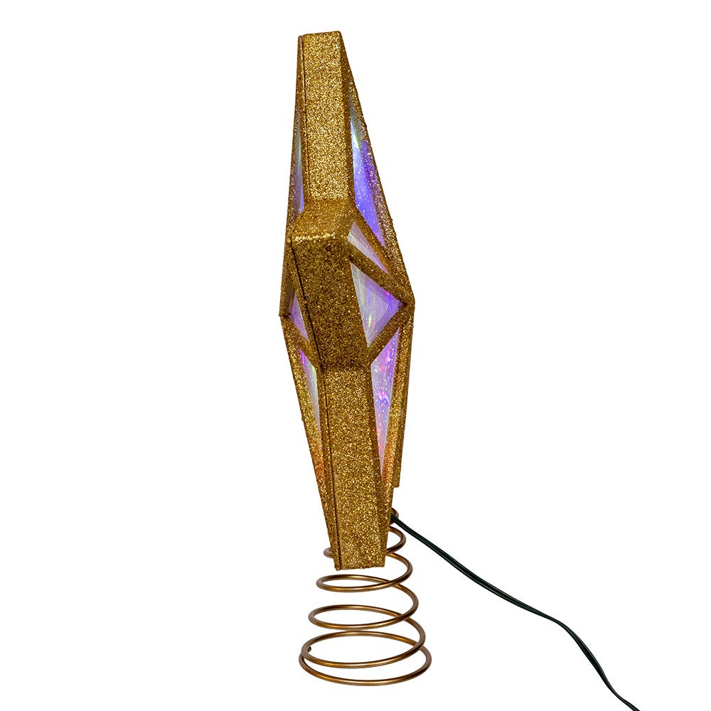 Kurt Adler 11.5-Inch UL 20-Light Multicolor Fairy Twinkle LED Gold Glitter 5-Point Star Tree Topper
