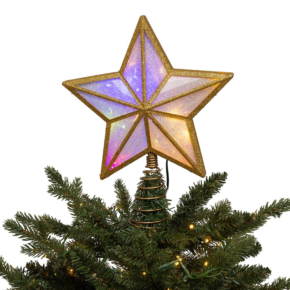Kurt Adler 11.5-Inch UL 20-Light Multicolor Fairy Twinkle LED Gold Glitter 5-Point Star Tree Topper